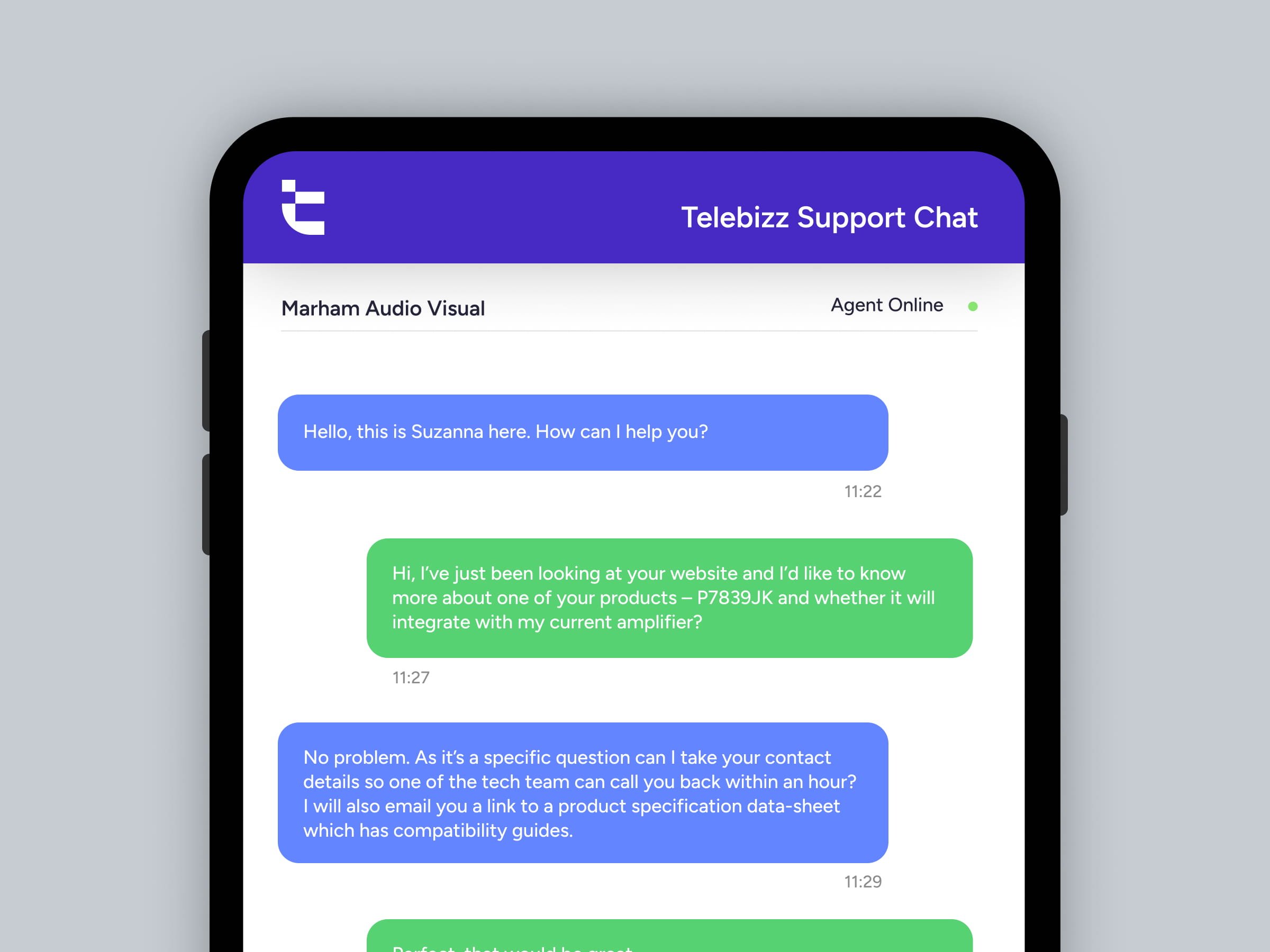 Telebizz managed live chat app